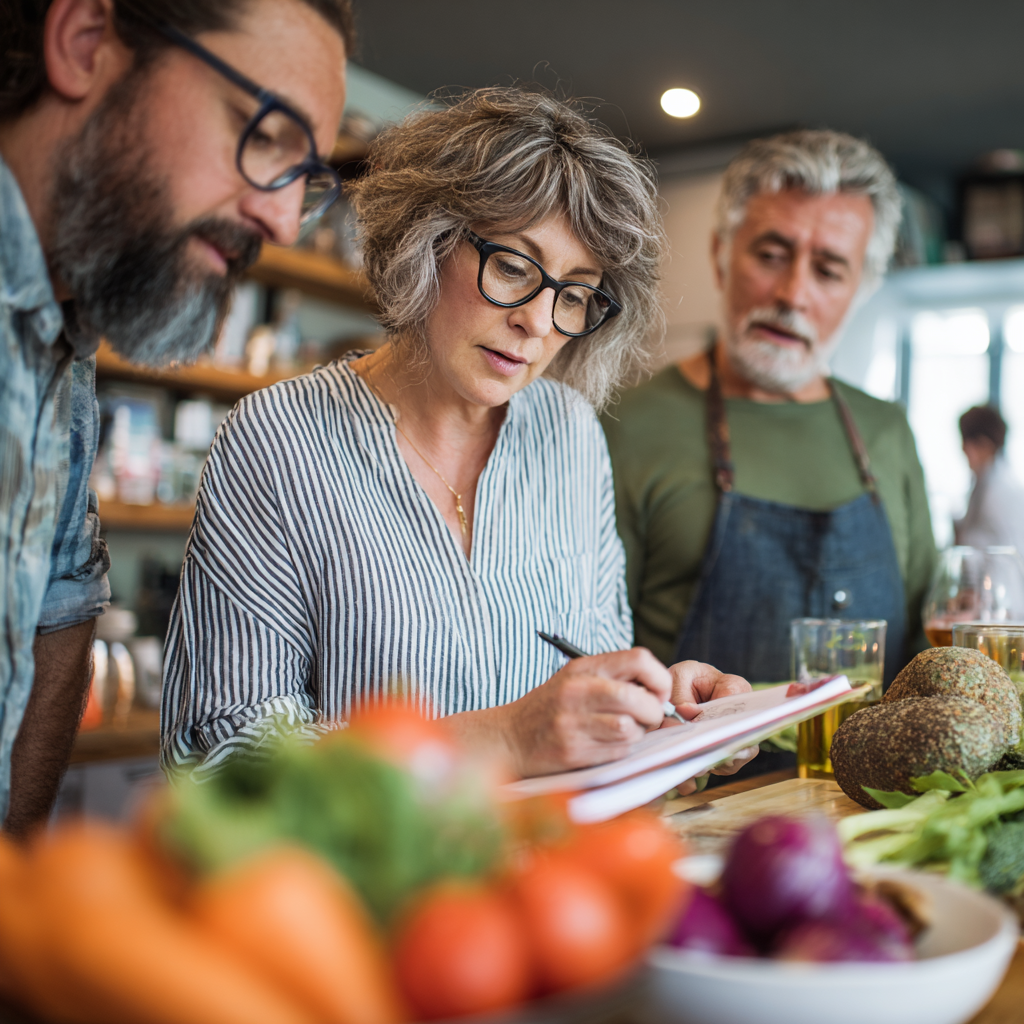 Nutritionist working with middle-aged adults on meal planning